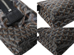 極美品 GOYARD ゴヤール ミロワールPM クラッチバッグ ポーチ PVC レザー ブラック ブラウン ホワイト シルバー金具 中古 64487