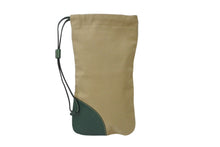 Load image into Gallery viewer, PRADA プラダ 巾着 ポーチ ベージュ グリーン キャンバス レザー トライアングルロゴ 小物入れ 美品 中古 64552