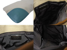 Load image into Gallery viewer, PRADA プラダ 巾着 ポーチ ベージュ グリーン キャンバス レザー トライアングルロゴ 小物入れ 美品 中古 64552