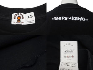 A BATHING APE × KAWS アベイシングエイプ カウズ 半袖Ｔシャツ サイズXS ブラック コットン ベイプ スター 美品 中古 64600