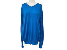 Load image into Gallery viewer, JOHN SMEDLEY ジョンスメドレー ニット セーター Vネック プルオーバー 長袖 薄手 無地 ブルー コットン M 良品 中古 64657