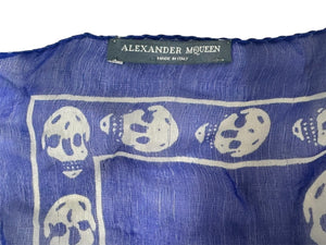 Alexander McQueen アレキサンダーマックイーン スカル ストール マフラー シルク ブルー ホワイト 美品 中古 64665