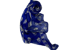 画像をギャラリービューアに読み込む, Alexander McQueen アレキサンダーマックイーン スカル ストール マフラー シルク ブルー ホワイト 美品 中古 64665