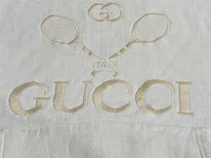 GUCCI グッチ 20SS テニス ラケット パーカー アイボリー コットン フーディー トップス 刺繍 560502 ロゴ サイズM 良品 中古 64676