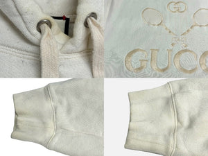 GUCCI グッチ 20SS テニス ラケット パーカー アイボリー コットン フーディー トップス 刺繍 560502 ロゴ サイズM 良品 中古 64676