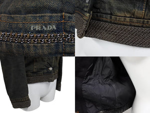 PRADA プラダ デニムジャケット インディゴ チェーン イタリア製 コットン ブルー シルバー金具 サイズ40 美品 中古 64702