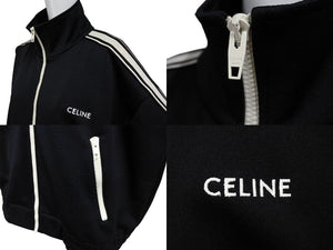 CELINE セリーヌ トラックジャケット スウェット サイドラインジップ 2Y4901210 ブラック ベージュ サイズS 美品 中古 64708 正規品