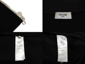 CELINE セリーヌ トラックジャケット スウェット サイドラインジップ 2Y4901210 ブラック ベージュ サイズS 美品 中古 64708 正規品