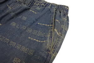 Supreme シュプリーム 19FW ロゴ デニムパンツ ブルー 青 Dimensions Logo Denim Skate Pants ボトムス 総柄 サイズL 美品 中古 64712