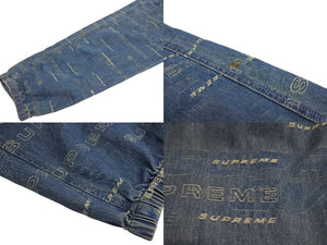 Supreme シュプリーム 19FW ロゴ デニムパンツ ブルー 青 Dimensions Logo Denim Skate Pants ボトムス 総柄 サイズL 美品 中古 64712