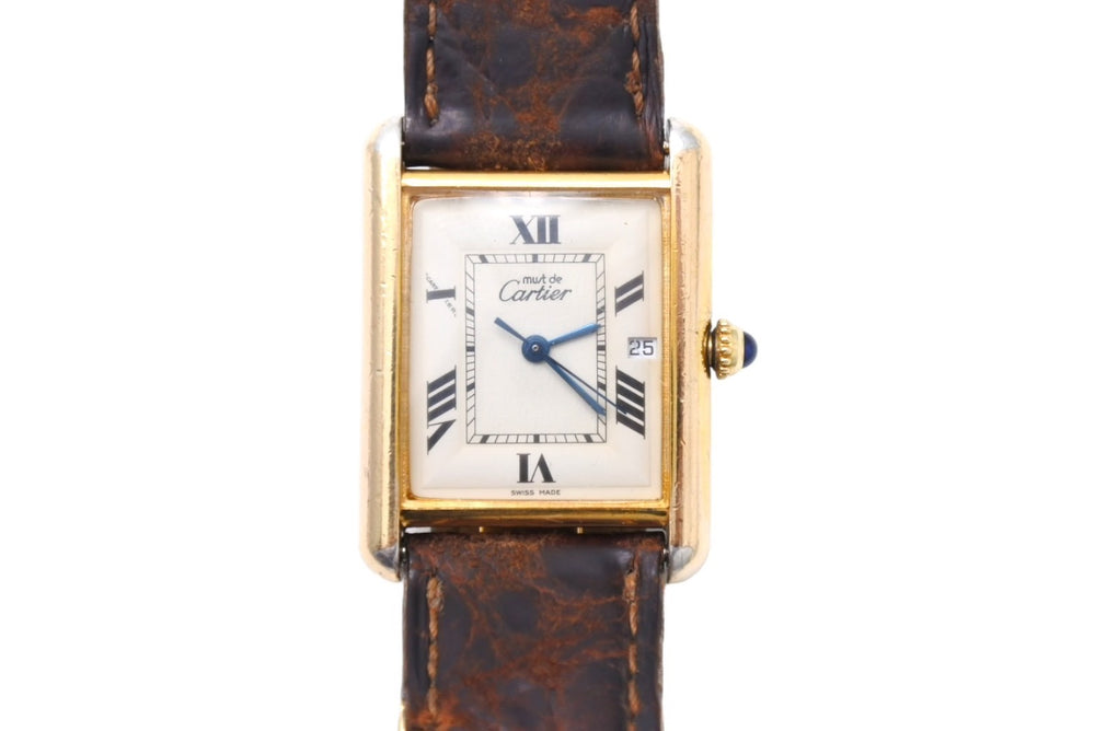CARTIER カルティエ 時計 マストタンクLM W1013754 ヴェルメイユ レザーベルト QZ 白文字盤 中古 64727