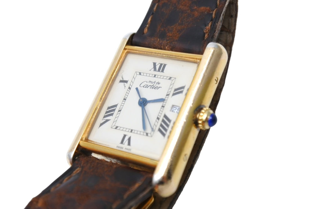 CARTIER Cartier watch Must Tank LM W1013754 Vermeil leather strap quartz white dial pre-owned 64727