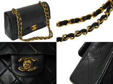 画像をギャラリービューアに読み込む, CHANEL シャネル Wフラップチェーンショルダーバッグ マトラッセ 0番台 ラムスキン ブラック ゴールド 美品 中古 64758