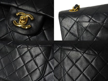 画像をギャラリービューアに読み込む, CHANEL シャネル Wフラップチェーンショルダーバッグ マトラッセ 0番台 ラムスキン ブラック ゴールド 美品 中古 64758