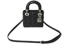 Load image into Gallery viewer, 極美品 Christian Dior クリスチャンディオール レディディオール ミニ ハンドバッグ 旧型 ラムスキン ブラック 中古 64772