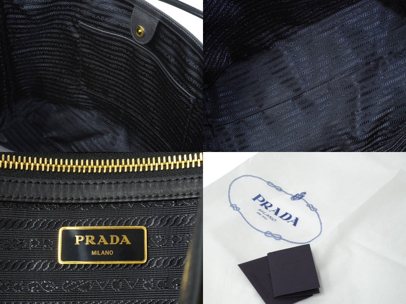 PRADA プラダ トートバッグ ロゴ ジャガード 1BG158 UCWF0002 00 キャンバス レザー ブラック 美品 中古 64783 –  Casanova Vintage