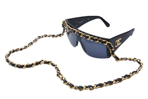 CHANEL Chain Sunglasses Coco Mark 01456 94305 Leather Metal GP Black Good Condition Used 64789