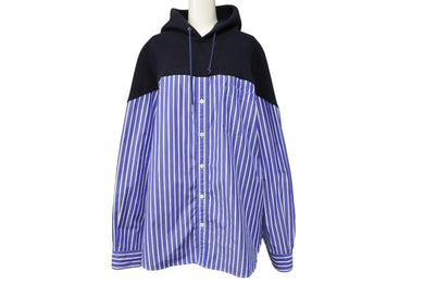 sacai サカイ パーカー 20SS サイズ3 ドッキング シャツ ネイビー ブルー ホワイト コットン SCM-026 美品 中古 64840