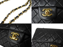 画像をギャラリービューアに読み込む, CHANEL シャネル チェーンショルダーバッグ Wフラップ マトラッセ 23cm ココマーク ラムスキン 1番台 ブラック ゴールド金具 美品 中古 64879