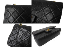画像をギャラリービューアに読み込む, CHANEL シャネル チェーンショルダーバッグ Wフラップ マトラッセ 23cm ココマーク ラムスキン 1番台 ブラック ゴールド金具 美品 中古 64879