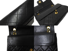 画像をギャラリービューアに読み込む, CHANEL シャネル チェーンショルダーバッグ Wフラップ マトラッセ 23cm ココマーク ラムスキン 1番台 ブラック ゴールド金具 美品 中古 64879