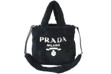 Load image into Gallery viewer, PRADA プラダ テリー ミニトート 2wayハンドバッグ レタリングロゴ 1BG447 ブラック ホワイト シルバー金具 良品 中古 64888