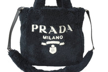 Load image into Gallery viewer, PRADA プラダ テリー ミニトート 2wayハンドバッグ レタリングロゴ 1BG447 ブラック ホワイト シルバー金具 良品 中古 64888
