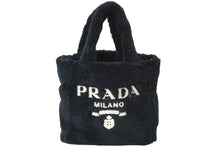 Load image into Gallery viewer, PRADA プラダ テリー ミニトート 2wayハンドバッグ レタリングロゴ 1BG447 ブラック ホワイト シルバー金具 良品 中古 64888