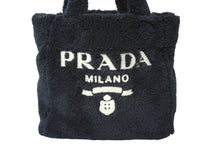 Load image into Gallery viewer, PRADA プラダ テリー ミニトート 2wayハンドバッグ レタリングロゴ 1BG447 ブラック ホワイト シルバー金具 良品 中古 64888