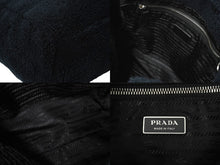 Load image into Gallery viewer, PRADA プラダ テリー ミニトート 2wayハンドバッグ レタリングロゴ 1BG447 ブラック ホワイト シルバー金具 良品 中古 64888