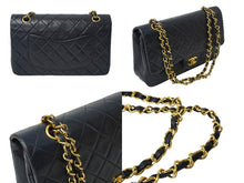 画像をギャラリービューアに読み込む, CHANEL シャネル マトラッセ Wフラップチェーンショルダーバッグ 1番台 ラムスキン 25cm ネイビー ゴールド金具 中古 64892