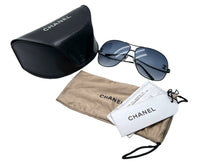 Load image into Gallery viewer, CHANEL シャネル ココマーク ティアドロップ型サングラス イタリア製 メタル ブラック サイズ64◻︎10 125 美品 中古 64905