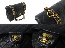 画像をギャラリービューアに読み込む, 極美品 CHANEL シャネル チェーンショルダーバッグ マトラッセ25 ラムスキン Wフラップラップ ブラックゴールド 6番台 中古 64911