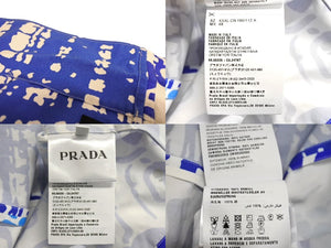 極美品 PRADA プラダ ダブルマッチ 半袖シャツ UCS319 S182 1YOW コットン ブルー ホワイト ブラック サイズXXXL 中古 64979