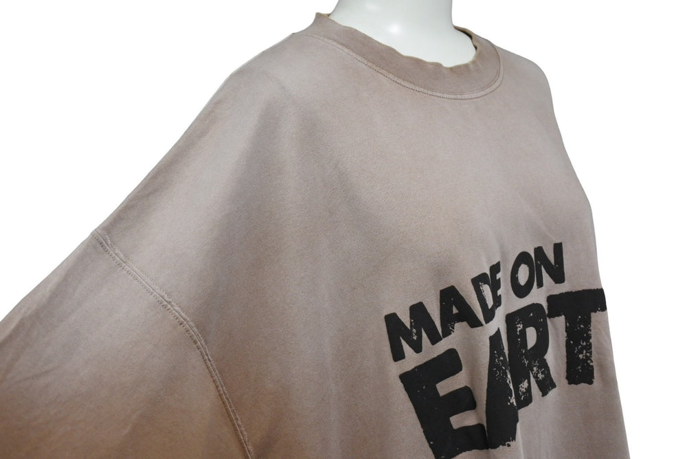 Very Good Condition VETEMENTS Short Sleeve T-shirt Distressed 23SS UE63TR690X Cool Neck Cut and Sewn Ash Brown Size M Used 65002