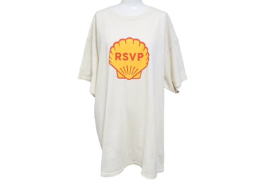 RSVP GALLERY アールエスブイピーギャラリー SHELL シェル 半袖Tシャツ クールネック ベージュ イエロー サイズXL 美品 中古 65021