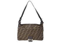 画像をギャラリービューアに読み込む, FENDI フェンディ ズッカ柄 ショルダーバッグ マンマバケット ジャガード レザー ブラウン シルバー金具 良品 中古 65042