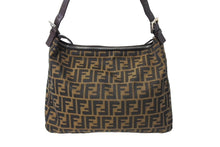 画像をギャラリービューアに読み込む, FENDI フェンディ ズッカ柄 ショルダーバッグ マンマバケット ジャガード レザー ブラウン シルバー金具 良品 中古 65042