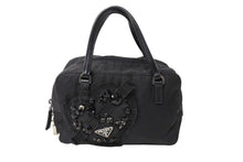 Load image into Gallery viewer, PRADA プラダ ハートビジュー ミニハンドバッグ ミニボストン BN1134 ナイロン ブラック シルバー金具 良品 中古 65047