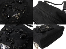 Load image into Gallery viewer, PRADA プラダ ハートビジュー ミニハンドバッグ ミニボストン BN1134 ナイロン ブラック シルバー金具 良品 中古 65047