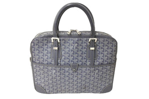 Goyard ゴヤール アンバサードPM ブリーフケース ビジネスバッグ ヘリンボーン グレー シルバー金具 良品 中古 65051