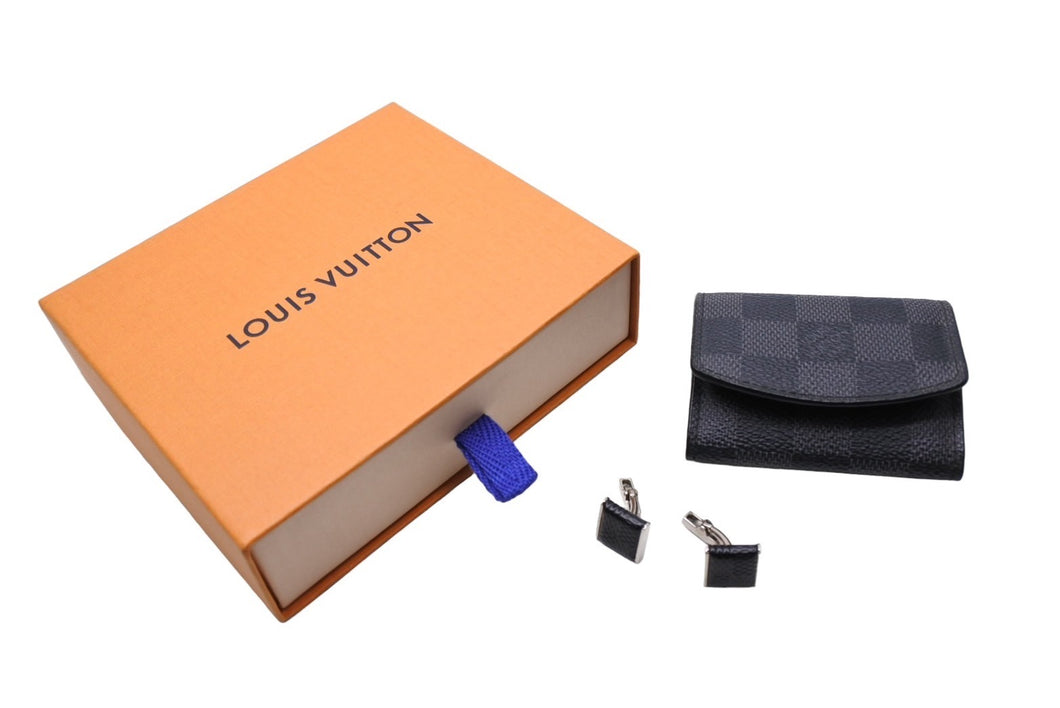 LOUIS VUITTON ルイヴィトン ブトンドゥマンシェット ソーホー カフス M62595 ダミエグラフィット レザー メタル 良品 中古 65058