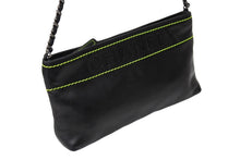 Load image into Gallery viewer, CHANEL シャネル チェーンハンドバッグ アクセサリーポーチ ロゴ 9番台 ラムスキン ブラック グリーン 美品 中古 65064