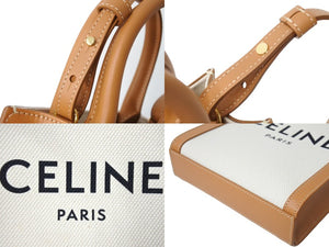 新品未使用品 CELINE セリーヌ 2WAYショルダーバッグ 193302BNZ.02NT ミニバーティカルカバ コットンキャンバス レザー ベージュ 中古 65083