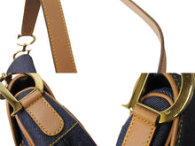 Load image into Gallery viewer, Christian Dior クリスチャンディオール ワンショルダーバッグ ダブルサドル デニム ブラウン ネイビー ゴールド金具 美品 中古 65087