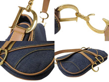 Load image into Gallery viewer, Christian Dior クリスチャンディオール ワンショルダーバッグ ダブルサドル デニム ブラウン ネイビー ゴールド金具 美品 中古 65087