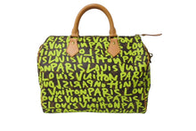 画像をギャラリービューアに読み込む, LOUIS VUITTON ルイヴィトン スピーディ30 ハンドバッグ M93706 モノグラムグラフィティ グリーン PVC ヌメ革 美品 中古 65093