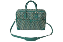 Load image into Gallery viewer, GOYARD ゴヤール アンバサードMM ブリーフケース ビジネスバッグ ヘリンボーン グリーン シルバー金具 美品 中古 65111