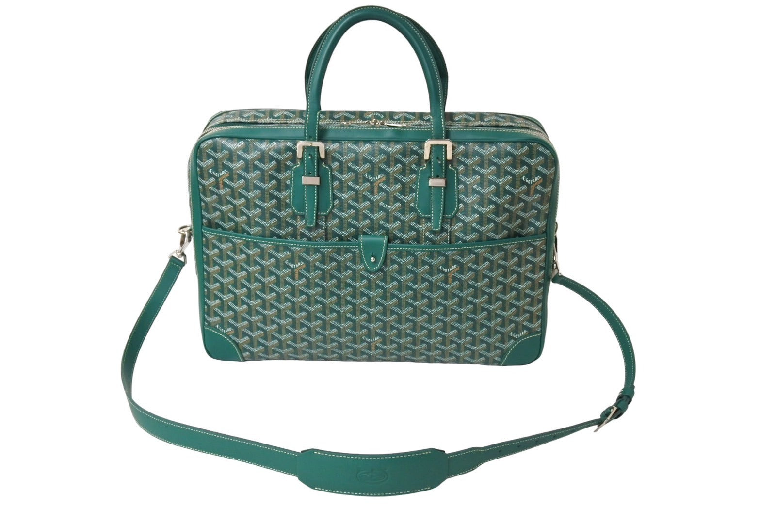 GOYARD ゴヤール アンバサードMM ブリーフケース ビジネスバッグ ヘリンボーン グリーン シルバー金具 美品 中古 65111 –  Casanova Vintage