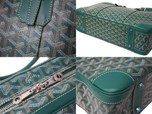 GOYARD ゴヤール アンバサードMM ブリーフケース ビジネスバッグ ヘリンボーン グリーン シルバー金具 美品 中古 65111